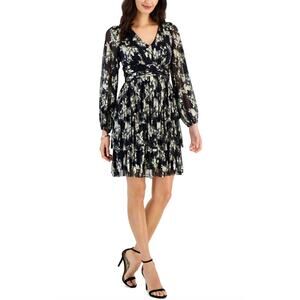 Taylor Women's Cut Black Metallic Tiered A-Line Long Sleeve Dress Size 10